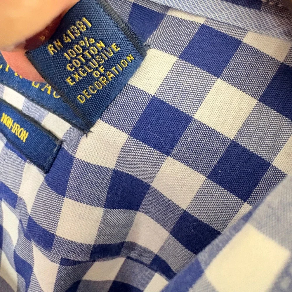 Polo Ralph Lauren Men's‎ L Non Iron Blue Gingham Plaid Check Button Down Shirt